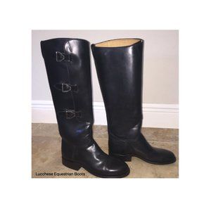 New Lucchese Equestrian Boots Womens Size 7 Black Leather - Knee High